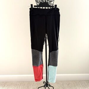 Colorblock Leggings with Black, Gray, Red, and Blue